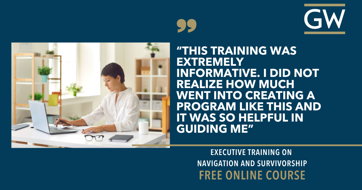 Image of woman working in front of laptop. Quote next to image reads "This training was extremely informative. I did not realize how much went into creating a program like this and it was so helpful in guiding me"