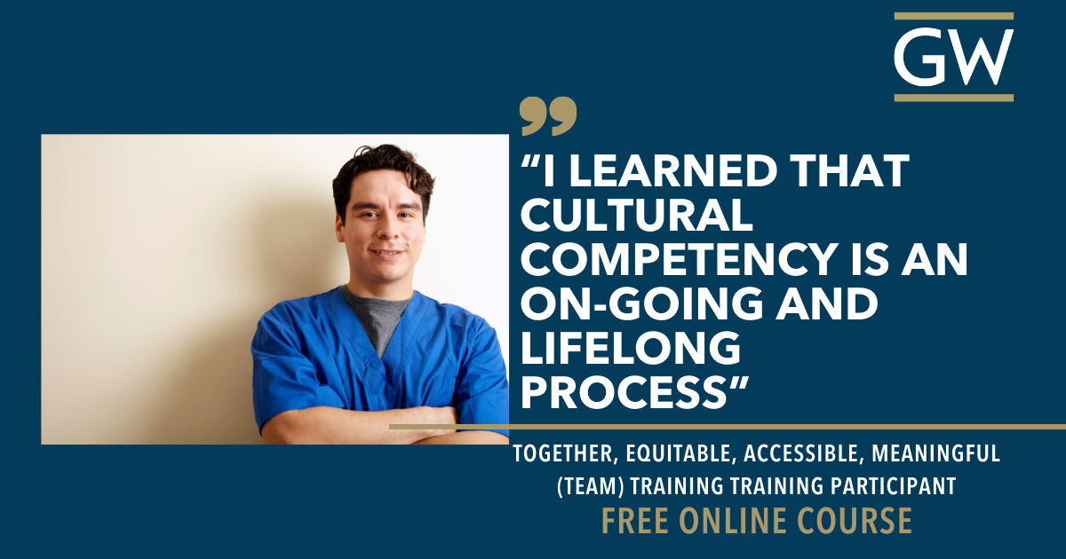 Image of white male clinician standing with arms folded. Quote next to image reads "I learned that cultural competency is an on-going and lifelong process"