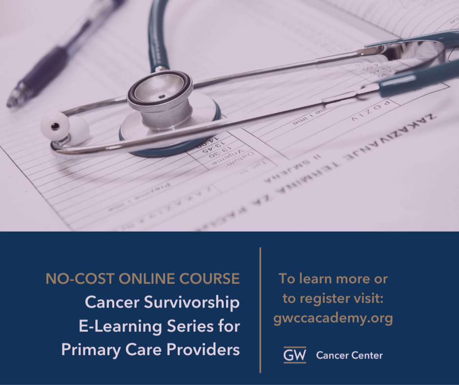 Image of online course titled: Cancer Survivorship E-Learning Series for Primary Care Providers. Banner image above is a stethoscope. 