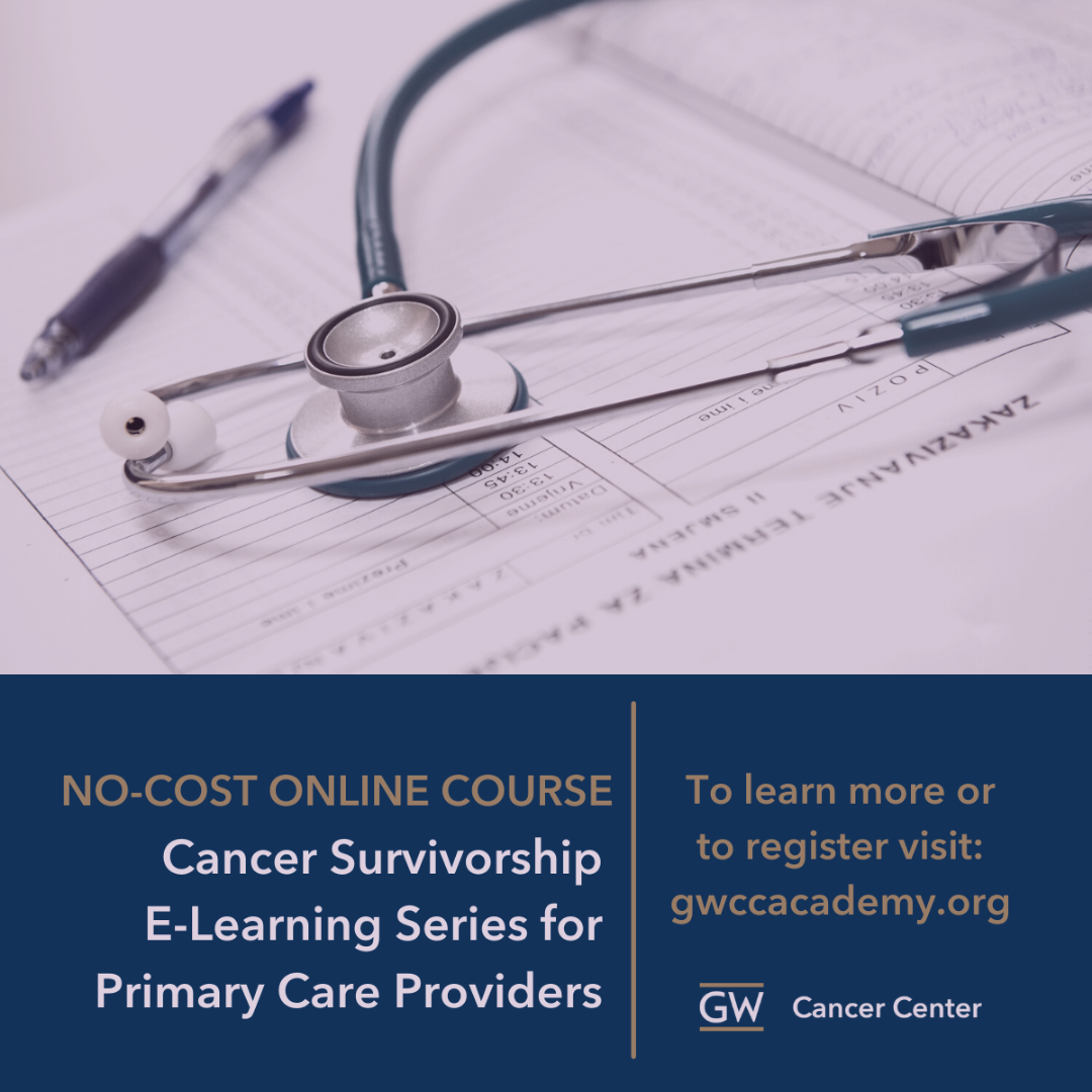 Image of online course titled: Cancer Survivorship E-Learning Series for Primary Care Providers. Banner image above is a stethoscope. 
